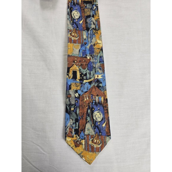 Ermenegildo Zegna Other - Ermenegildo Zegna Tie Mens Silk Blue Yellow Abstract Art Print Necktie Colorful